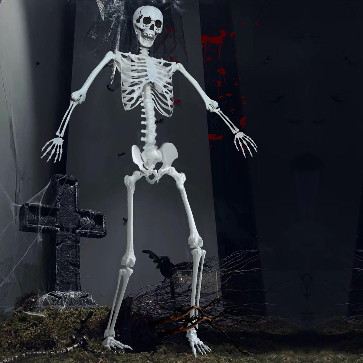Hibsotco front view giant skeleton creating dramatic lawn focal point