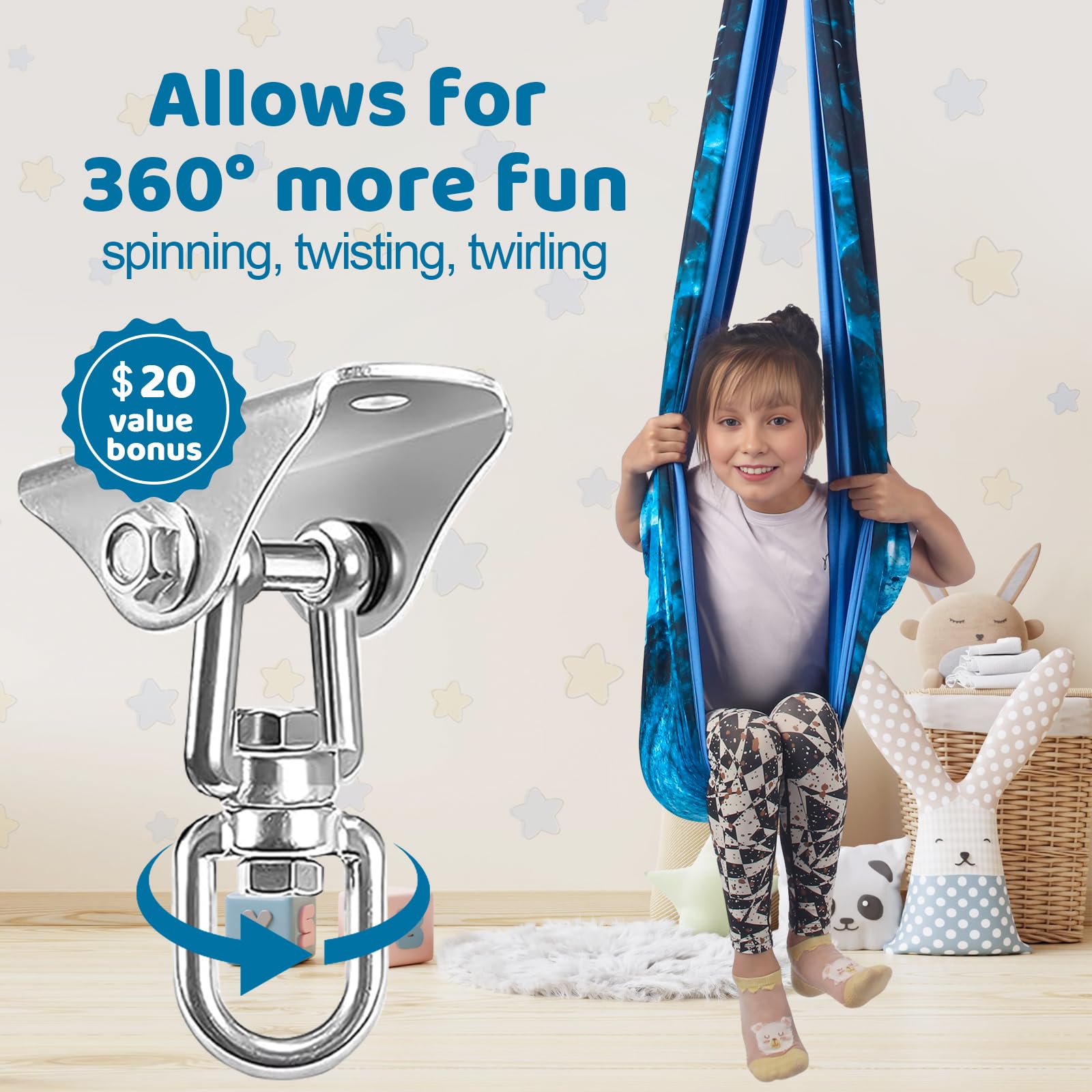 HiCamer sensory swing in use by child illustrating calming hug-like compression