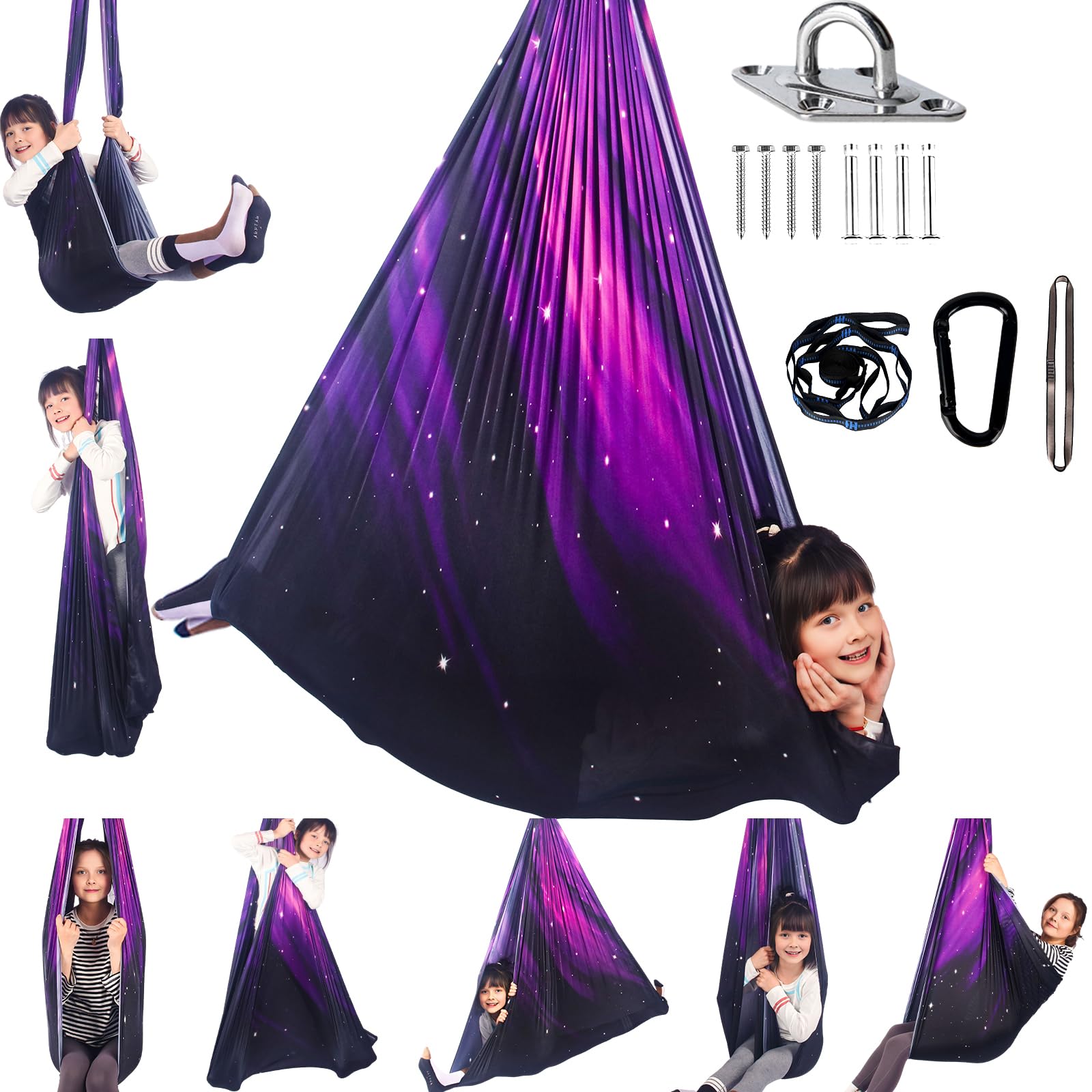 HiCamer front view of space purple hammock showing full shape and coverage benefit