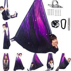 HiCamer front view of space purple hammock showing full shape and coverage benefit