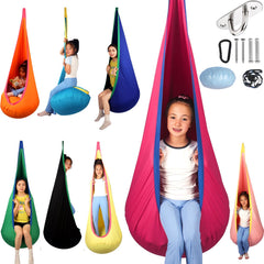 HiCamer pod swing front view showing cranberry color and roomy opening benefit comfort