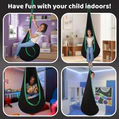 HiCamer pod swing installed in a child’s bedroom offering calming private space and restful use