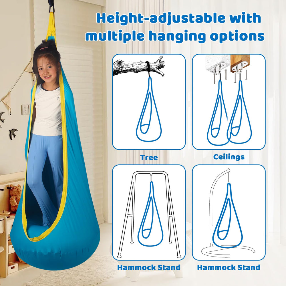 HiCamer size comparison with adult and child showing large 63x33 inch space