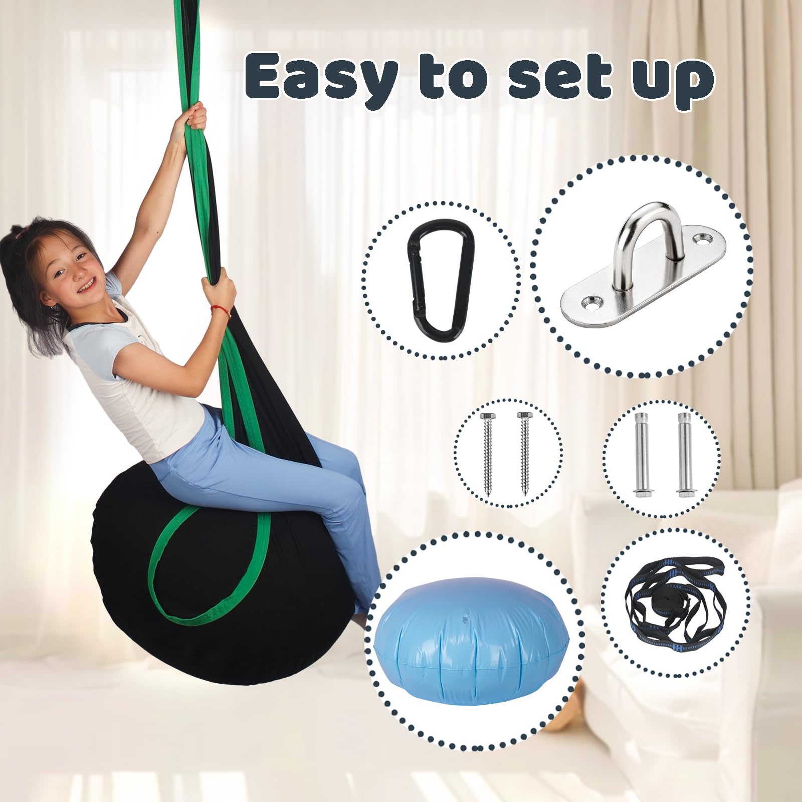 HiCamer pod swing scale comparison with teen to show 300 lb capacity and spacious interior