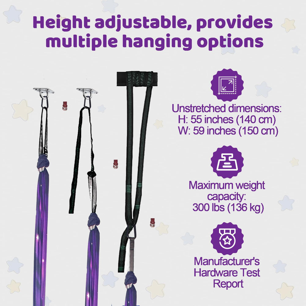 HiCamer size comparison with adult and child demonstrating generous 59-inch space
