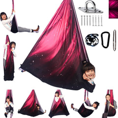 HiCamer front view of space pink swing showing size and cozy entrance