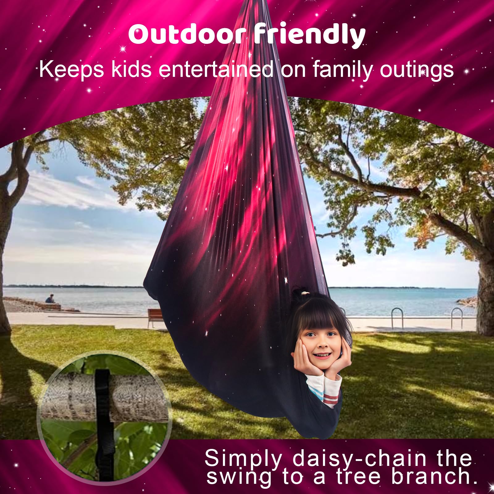 HiCamer child reading inside hammock highlighting comfort and focus benefit