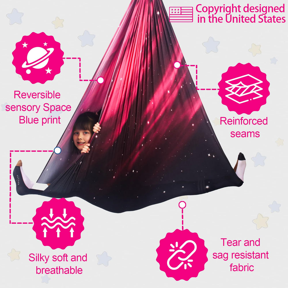 HiCamer mounted indoor swing showing secure installation and calming space