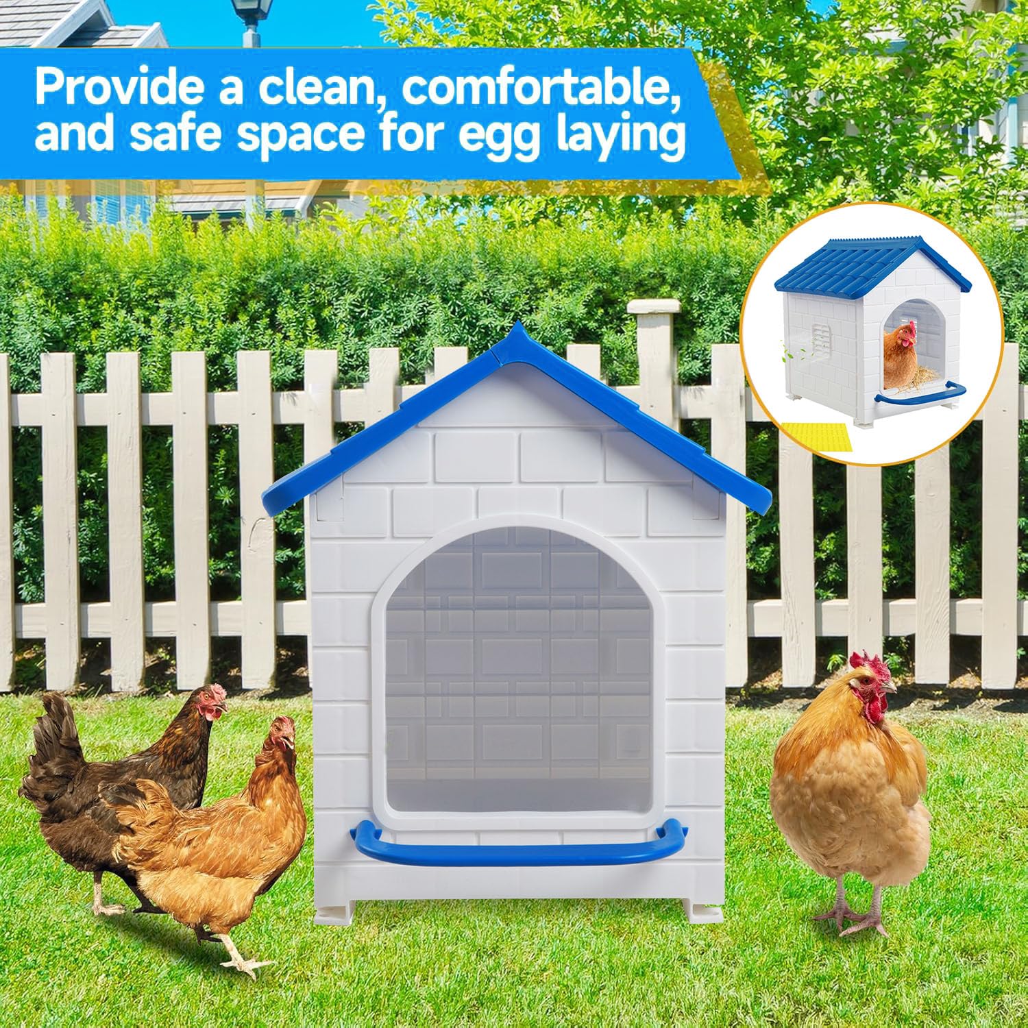 HiCaptain size comparison with hen showing roomy interior for comfortable laying