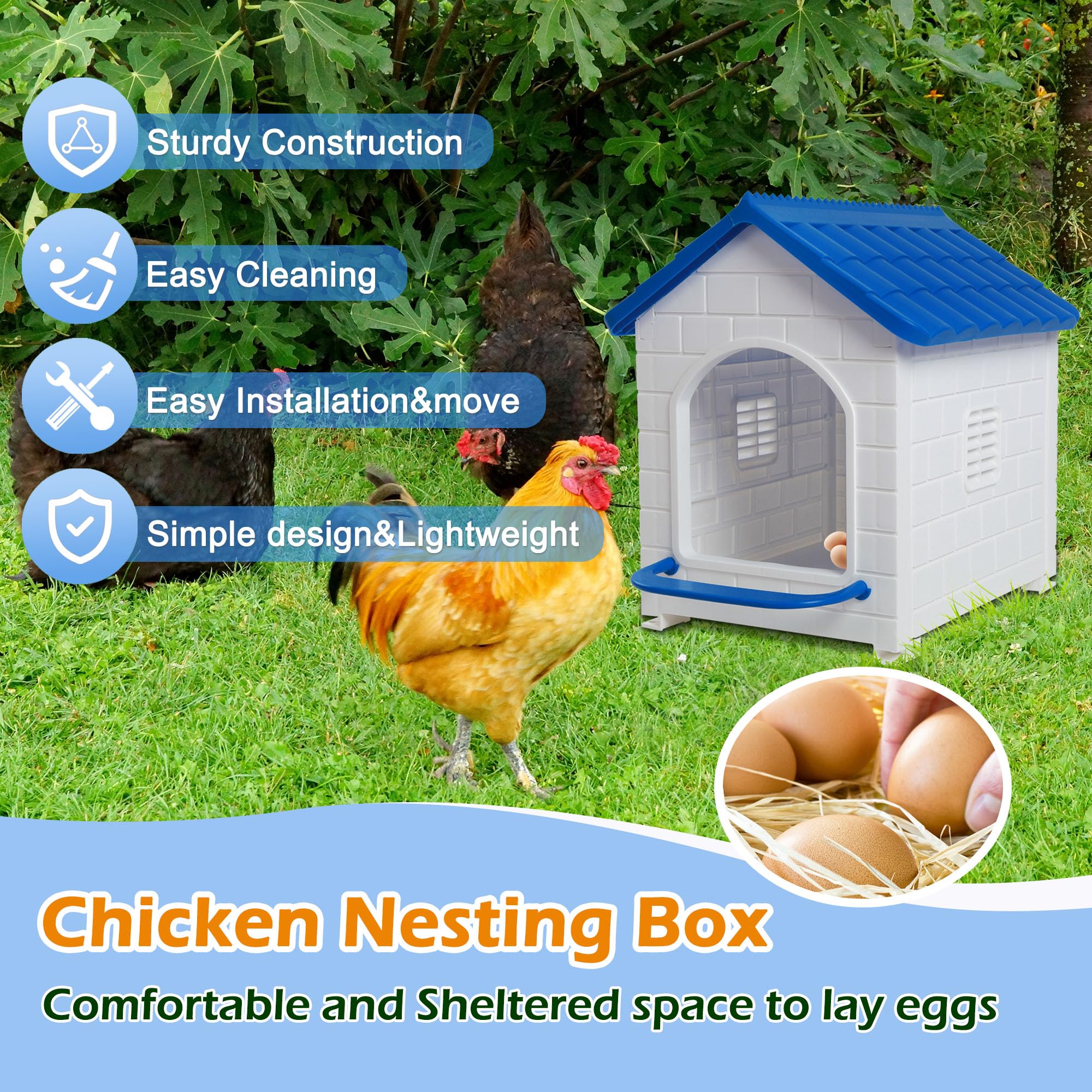 HiCaptain sloped top shedding rain to protect bedding and keep eggs dry