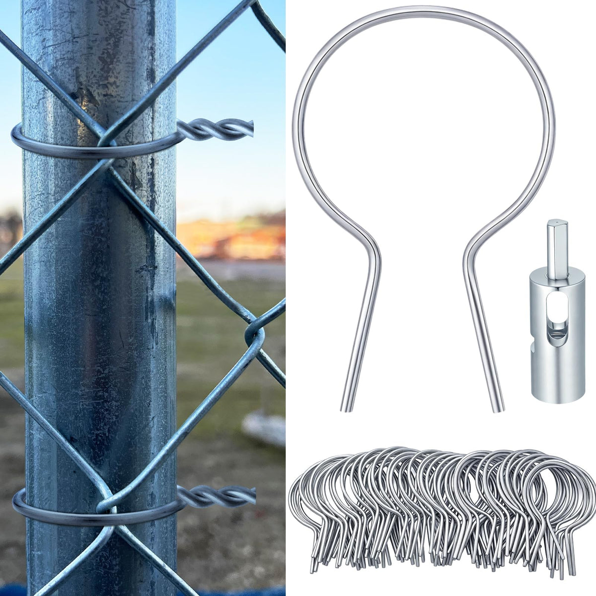 Hicarer front packaging showing 200 twist fence ties and drill adapter benefit durable supply