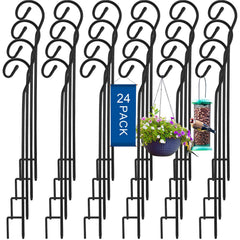 Hicarer front view of 24 black shepherd hooks showing coverage and neat appearance
