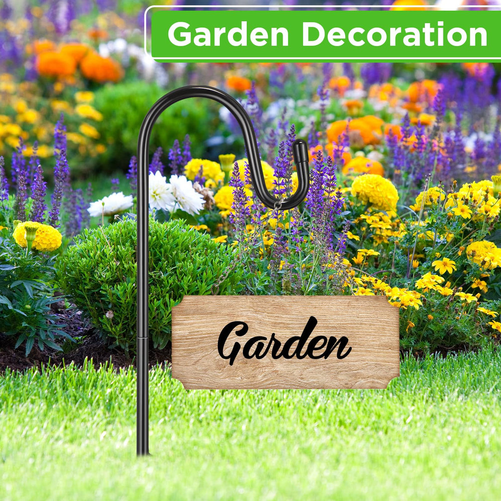 Hicarer shepherds hook holding a hanging plant basket adding curb appeal