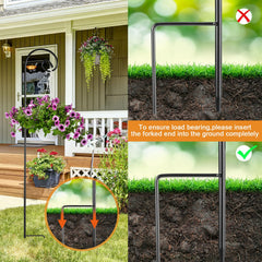 Hicarer shepherd hook holding flowering basket demonstrating elevated display benefit