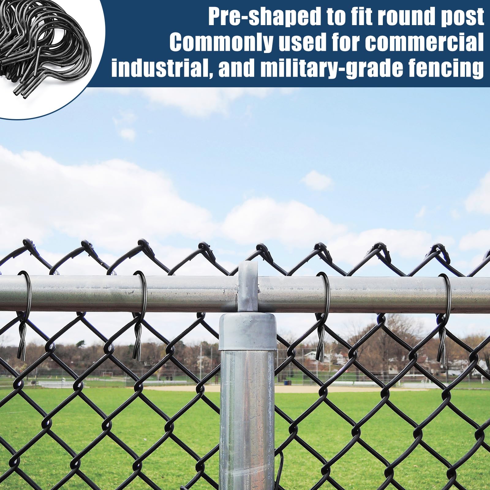 Hicarer tie in use on a 2-3/8" post showing quick attachment and stable fence support