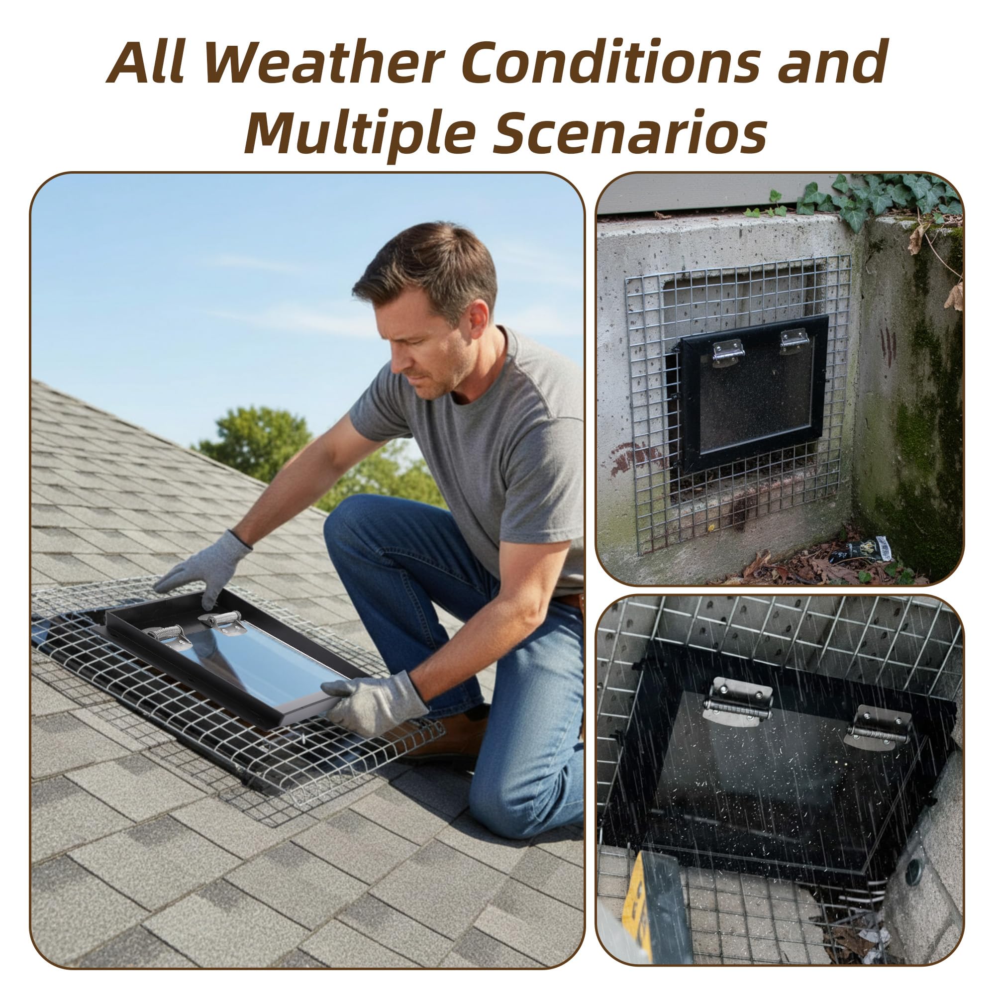 Hicarer mounted evacuation door in attic vent demonstrating secure, weatherproof fit