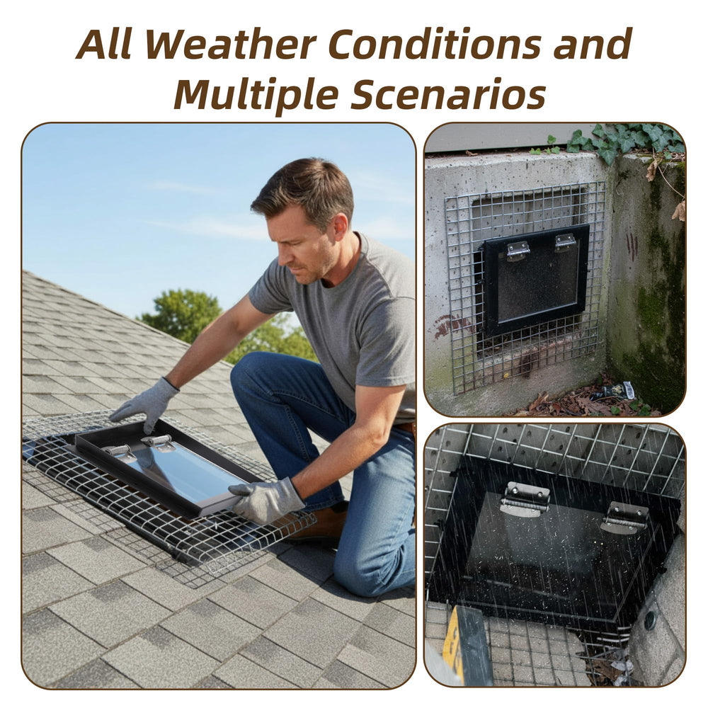 Hicarer mounted evacuation door in attic vent demonstrating secure, weatherproof fit