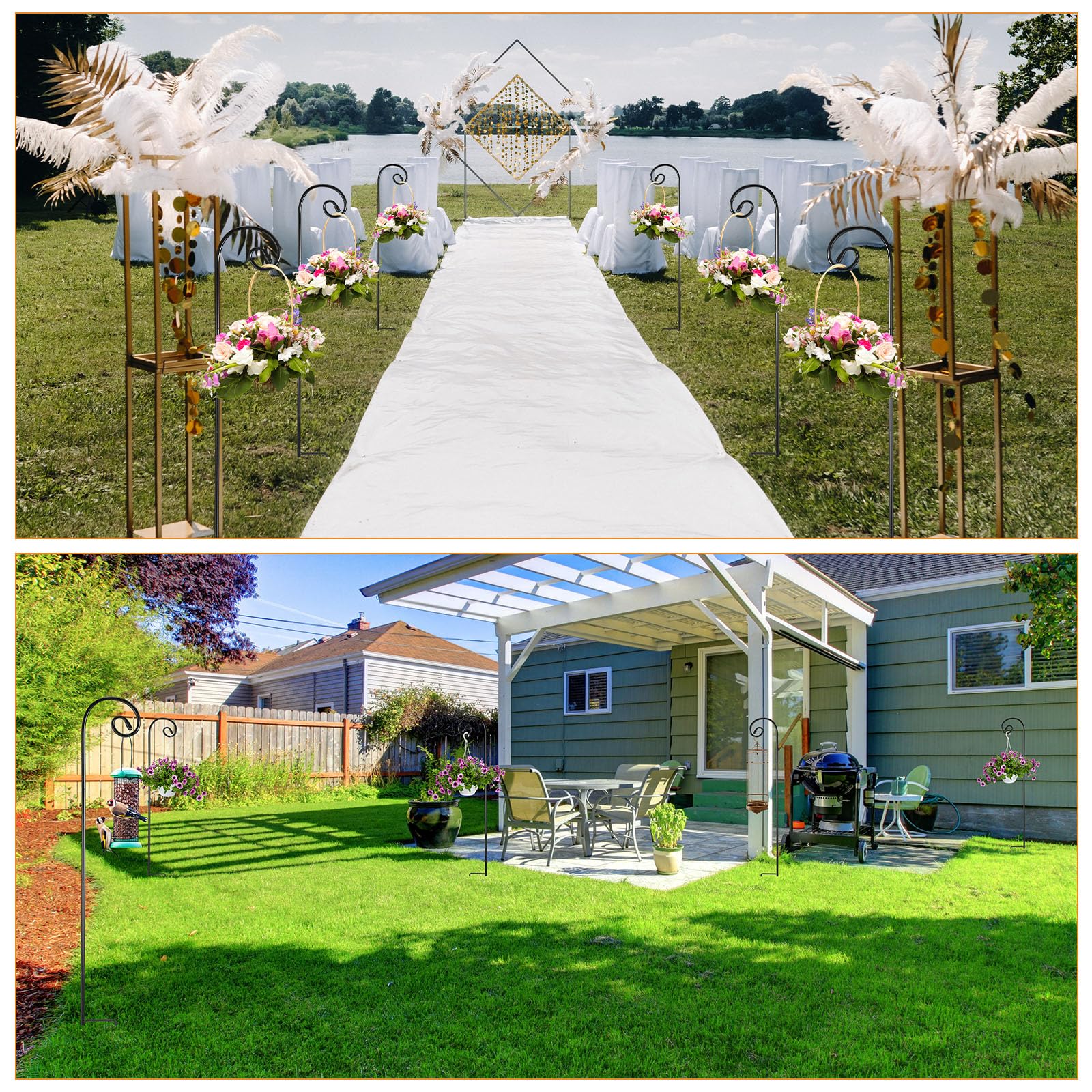 Hicarer six hooks arranged in garden showing multiple hanging spots for flexible styling