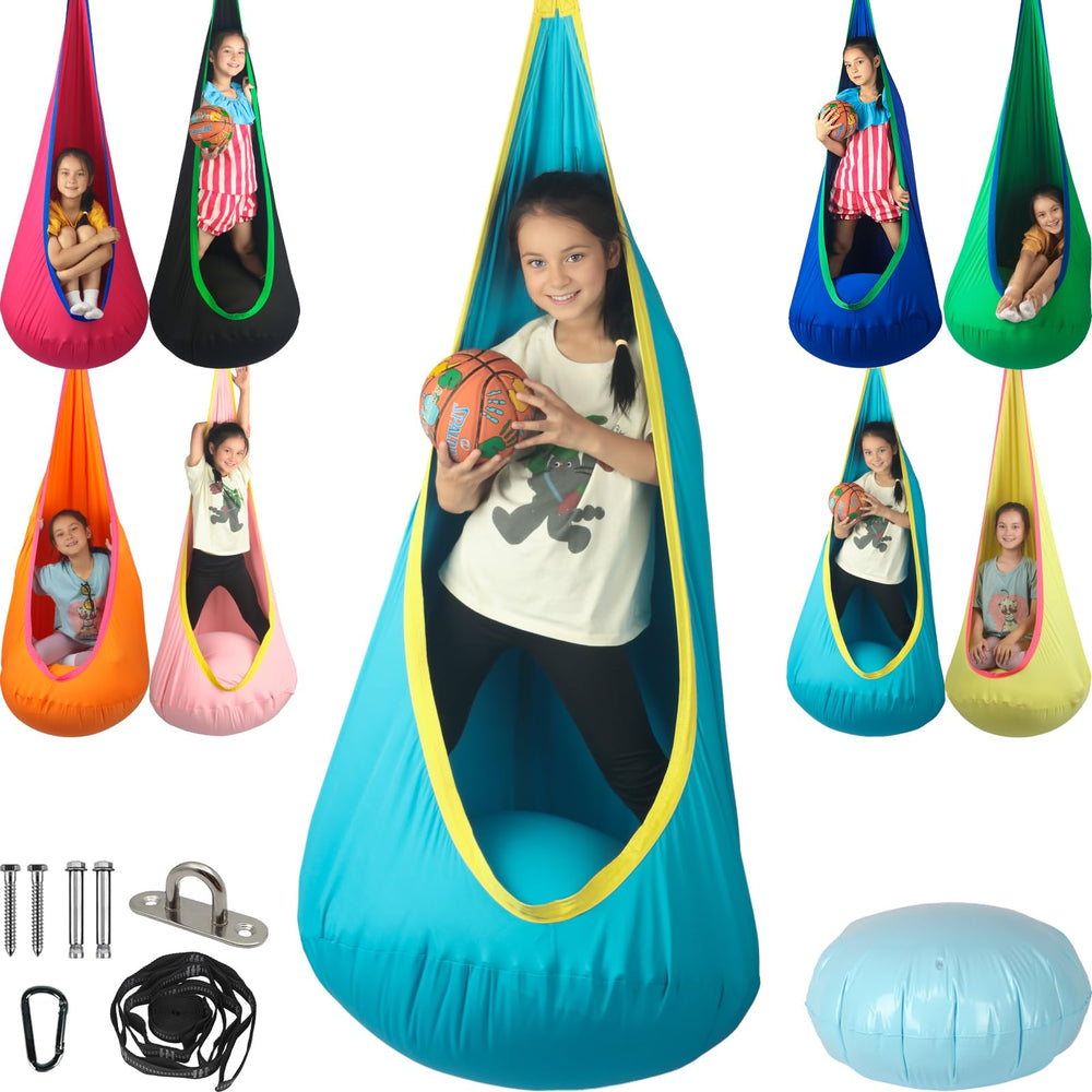 HiChrote front view of pod swing showing roomy cocoon and comfortable seat