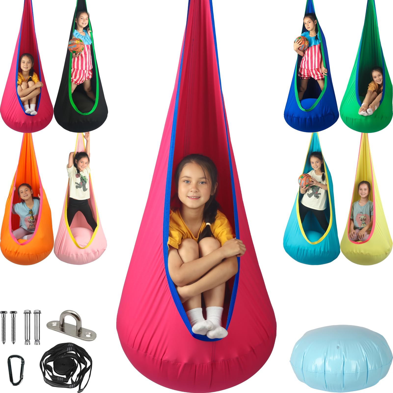 HiChrote front view of pod swing showing roomy entry and shape for comfort