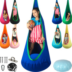 HiChrote front view of sensory pod swing showing roomy cocoon and entrance for relaxation