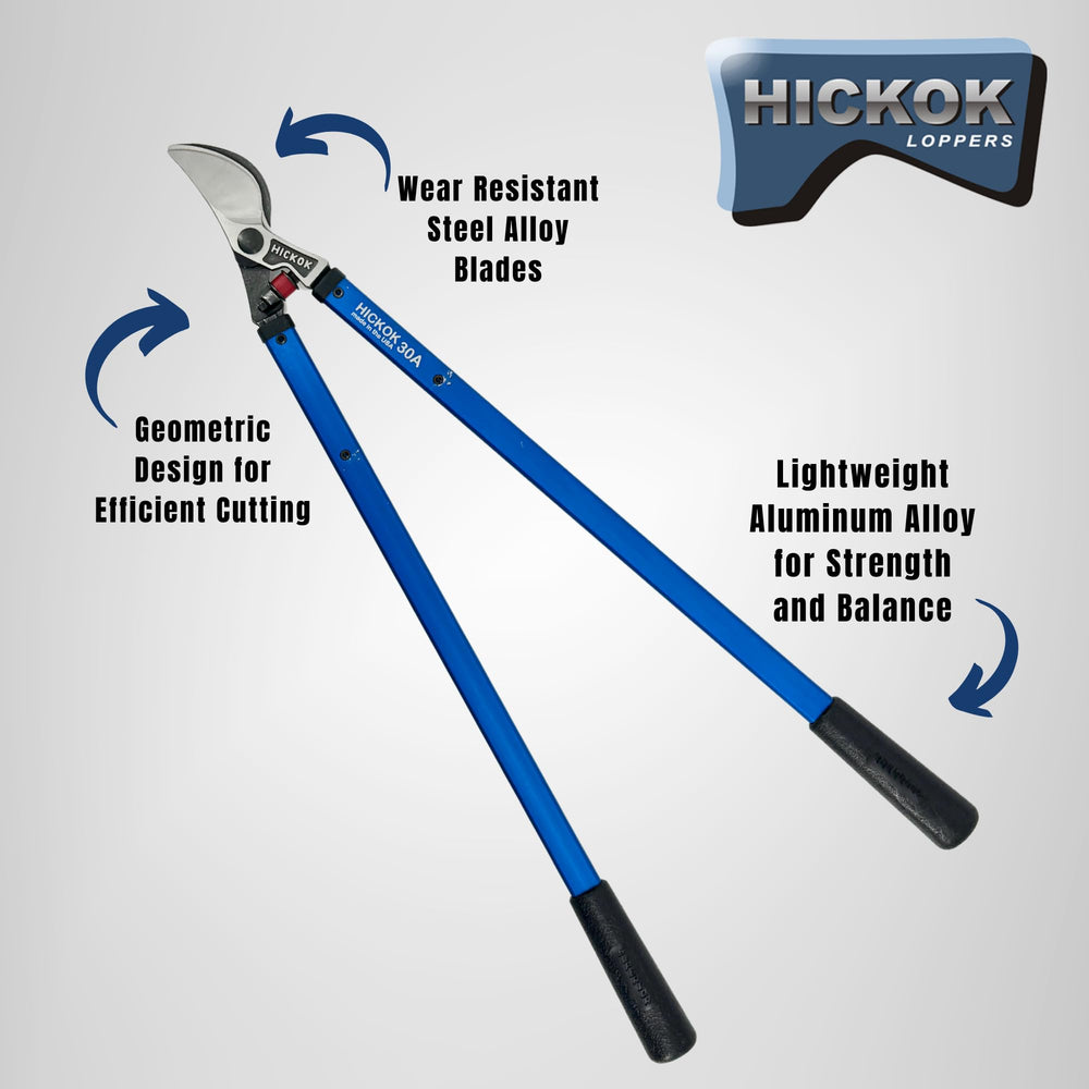 Hickok loppers beside a ruler showing 30-inch scale for reach clarity