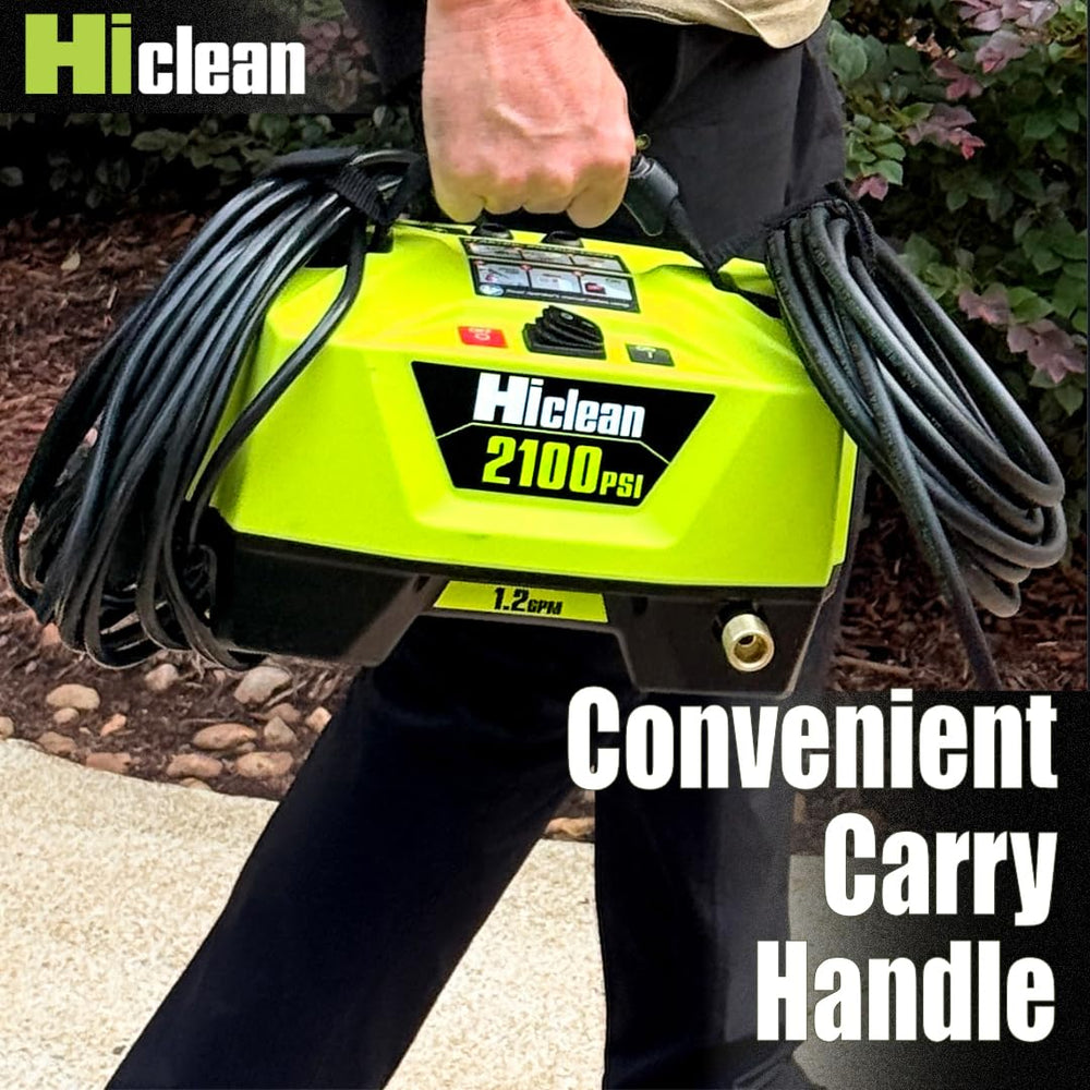 Hiclean beside a car to show compact size and easy transportability
