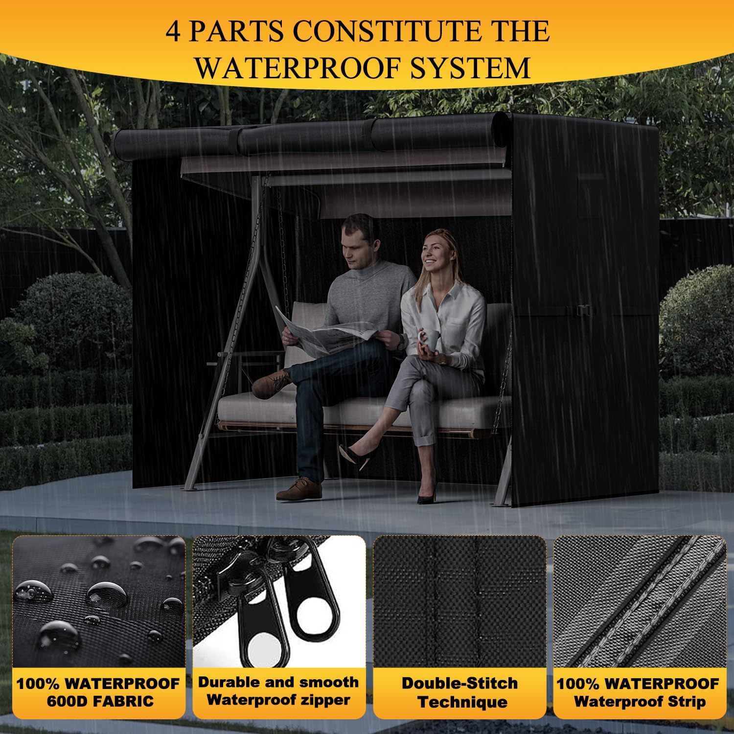 HICOVER installed on garden swing in yard demonstrating secure fit and ventilation benefit