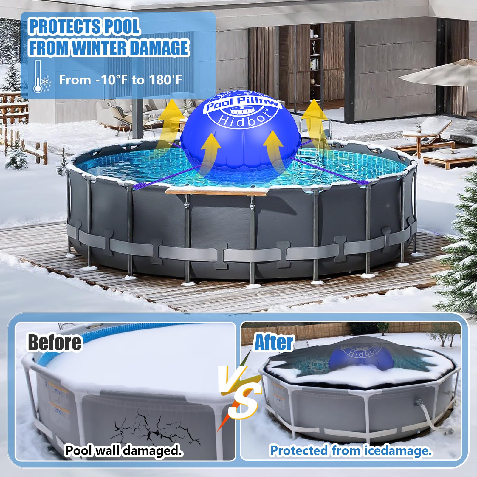 Hidbot reinforced grommet and rope securing pillow at center