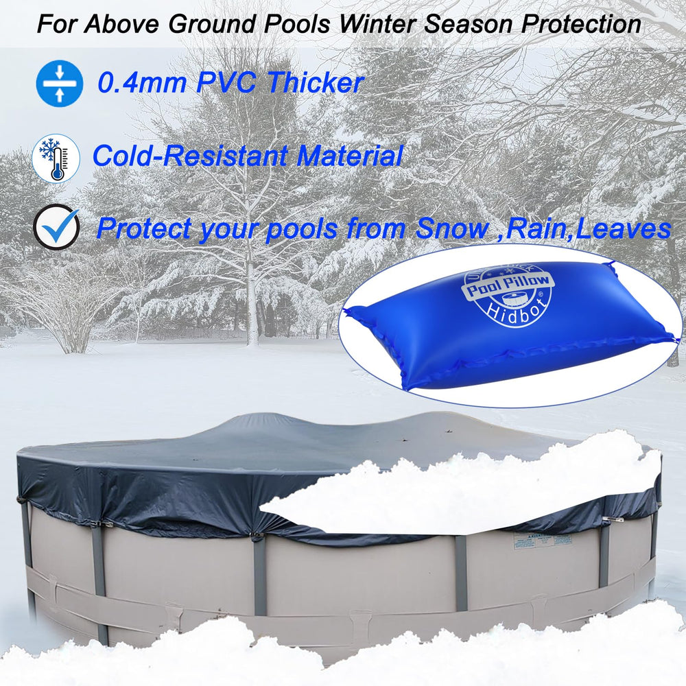 Hidbot pillow visible beneath winter cover in a backyard setting showing protective function