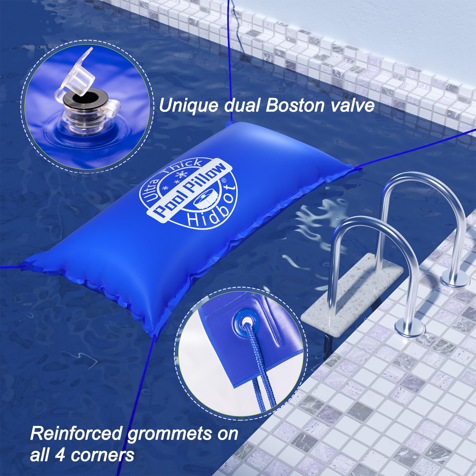 Hidbot reinforced grommet and included rope threaded for secure center anchoring benefit