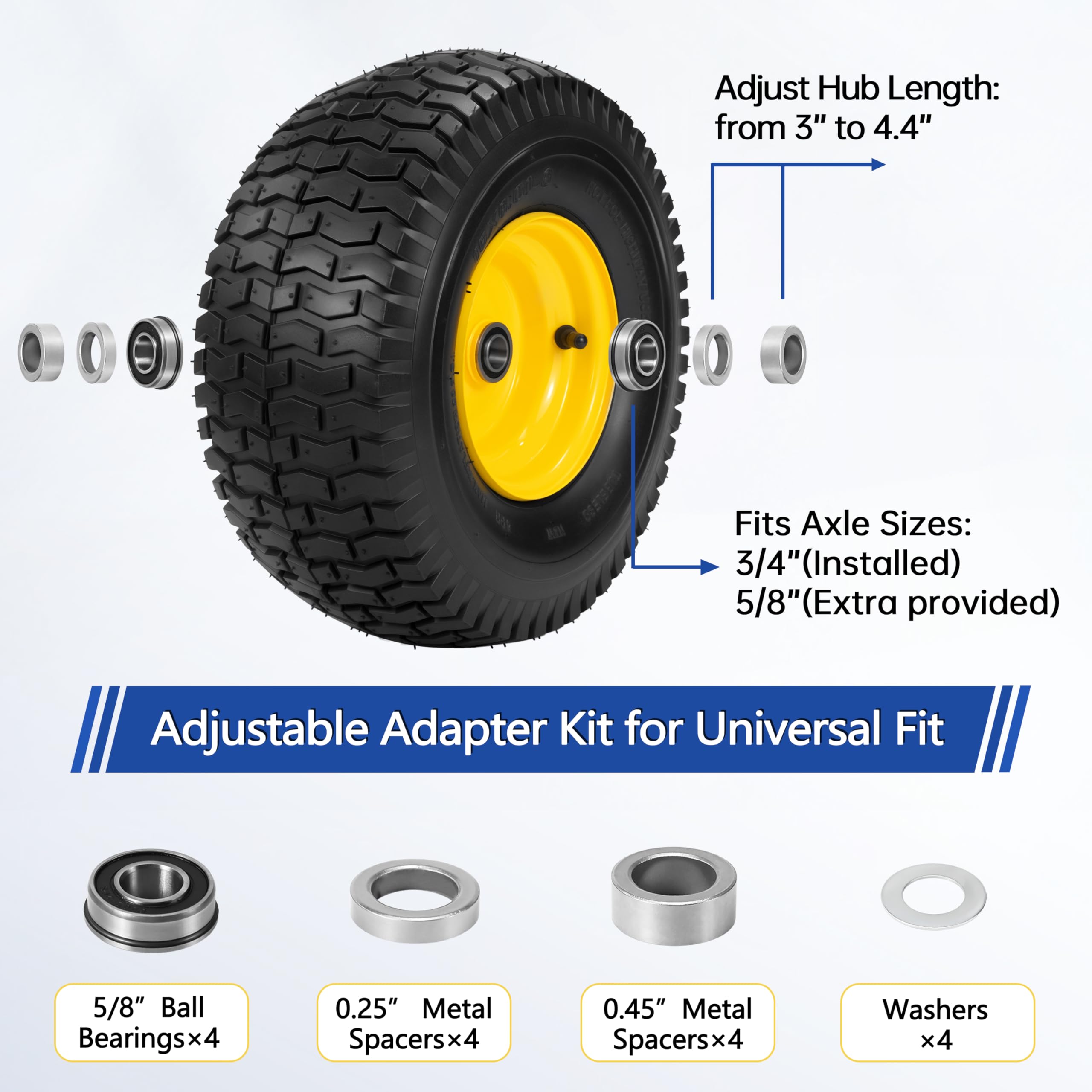 Hidtaw bearing and spacer kit layout showing included 5/8" bearings for flexible fitment