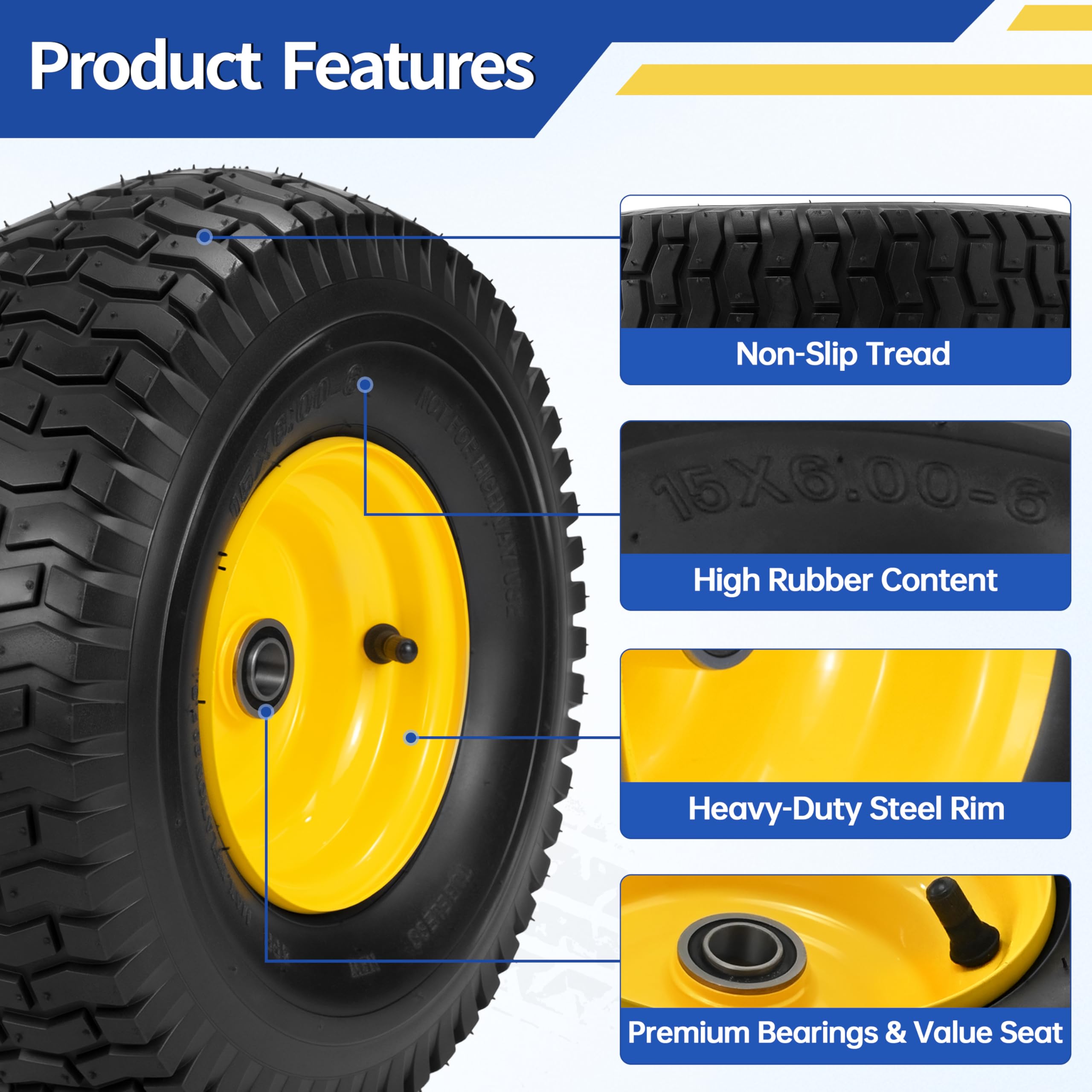 Hidtaw wheel installed on a riding mower illustrating improved stability and ground contact