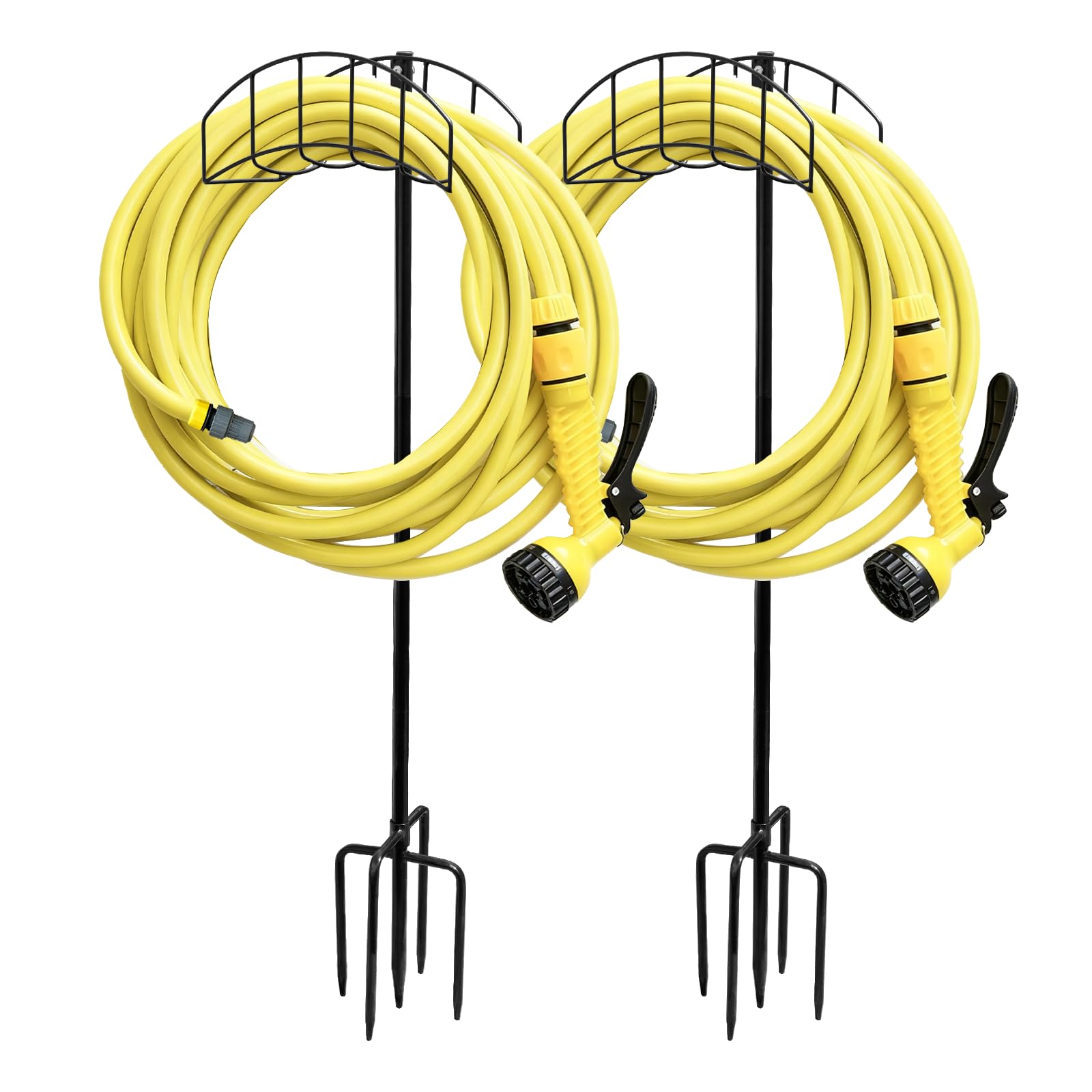 HIEDUYT front view of freestanding hose holder showing tidy hose storage benefit