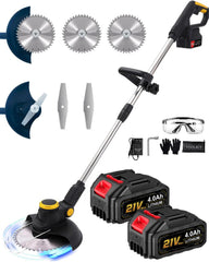 HieYungo cordless weed wacker front view showing compact design and included accessories