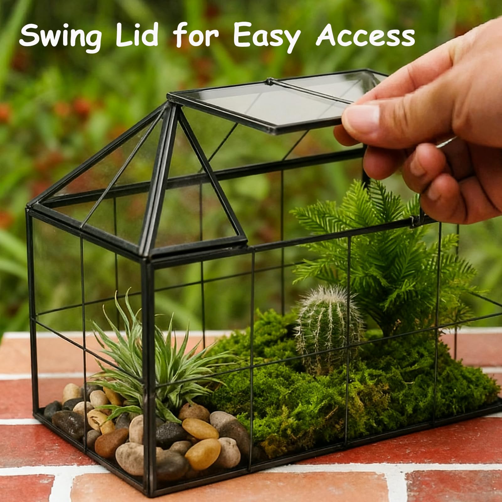 HighFree swinging lid open to show easy planting and ventilation advantage