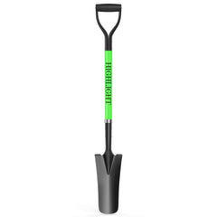 HIGHLIGHT front view of shovel showing whole tool and benefit of full-length leverage