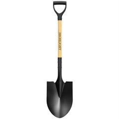 HIGHLIGHT front view showing round point blade and wooden D-handle for versatile digging