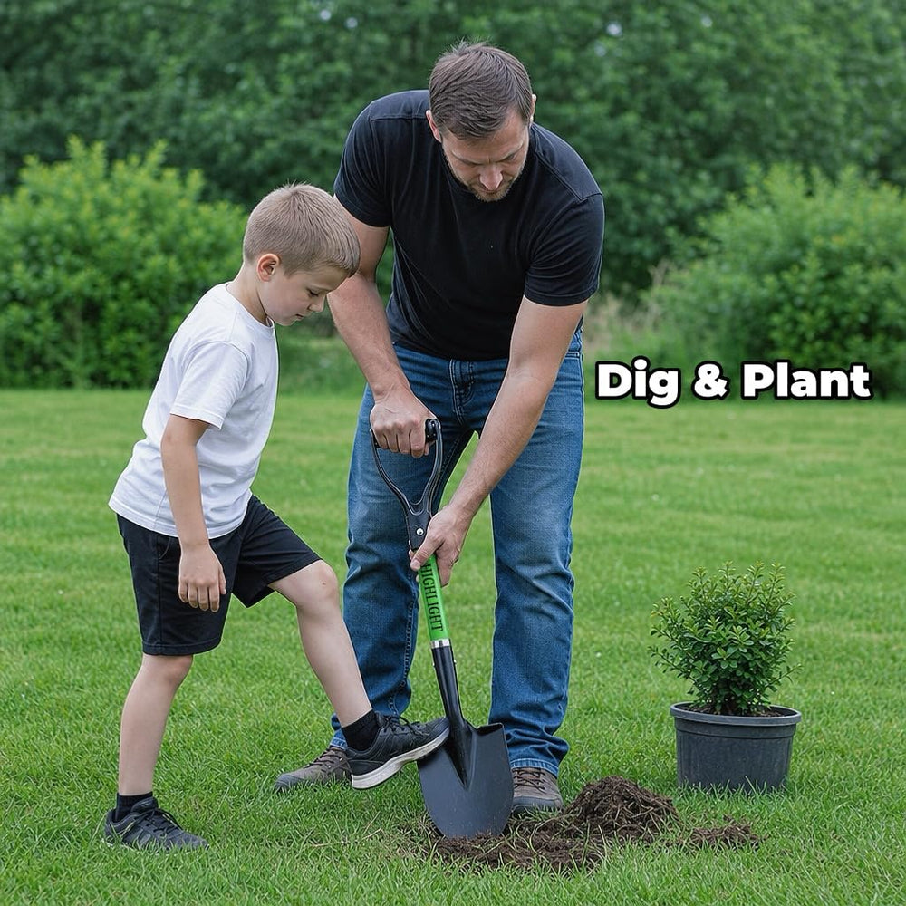 HIGHLIGHT child holding shovel demonstrating ease of use and safety