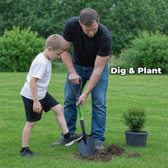 HIGHLIGHT child holding shovel demonstrating ease of use and safety