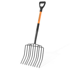 HIGHLIGHT pitch fork front view showing wide 10-tine head for bigger scoops