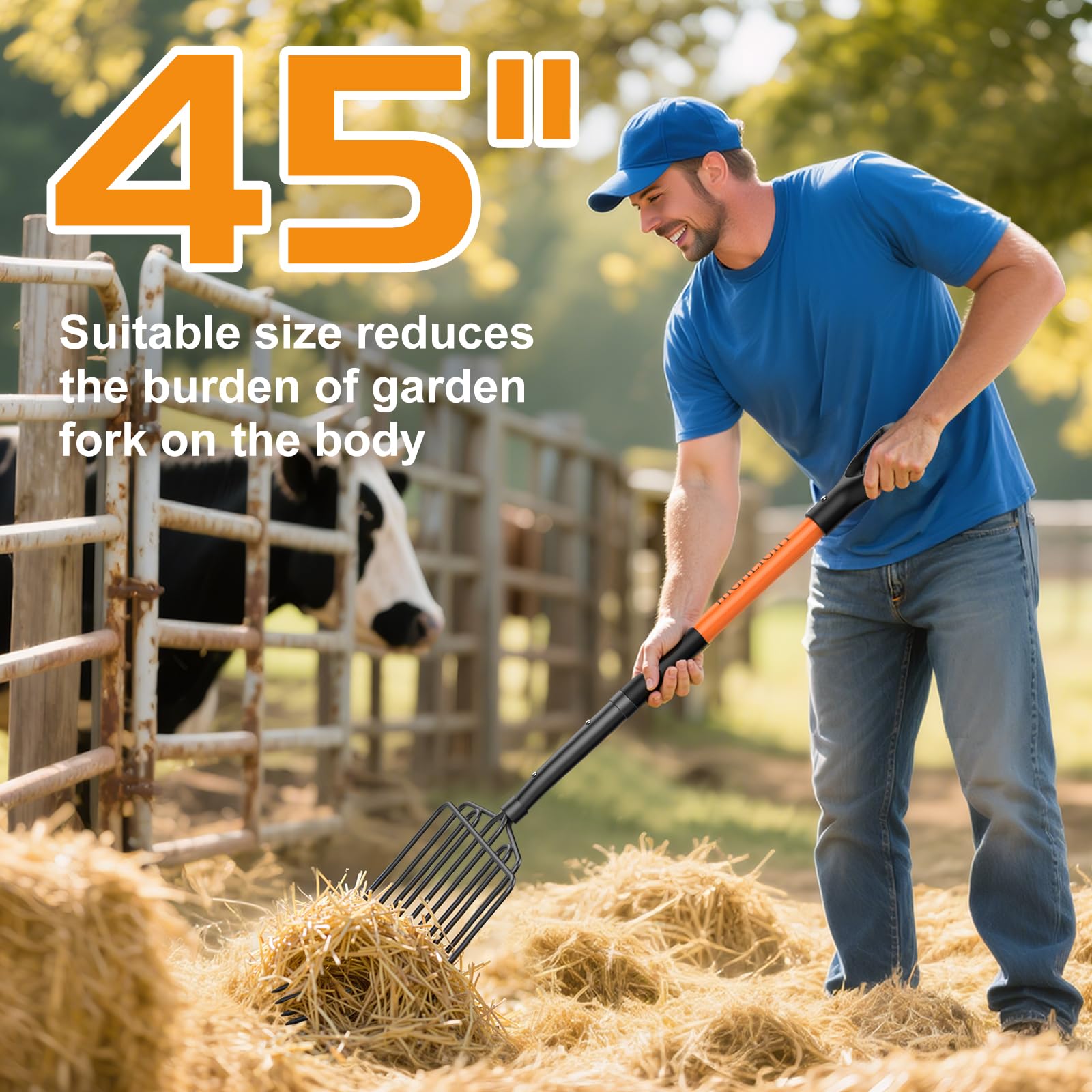 HIGHLIGHT pitch fork in barn stall reducing cleanup time and effort