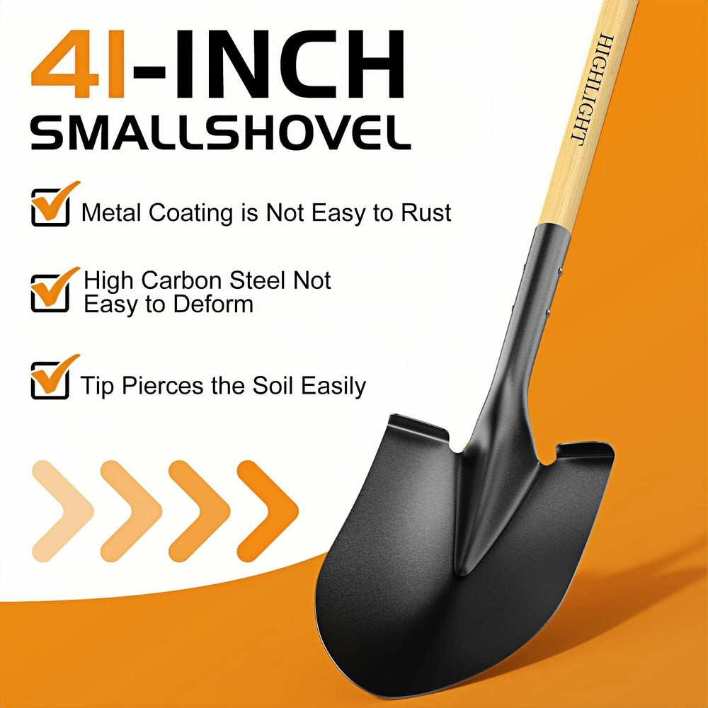 HIGHLIGHT shovel beside ruler showing 41-inch length for storage and reach