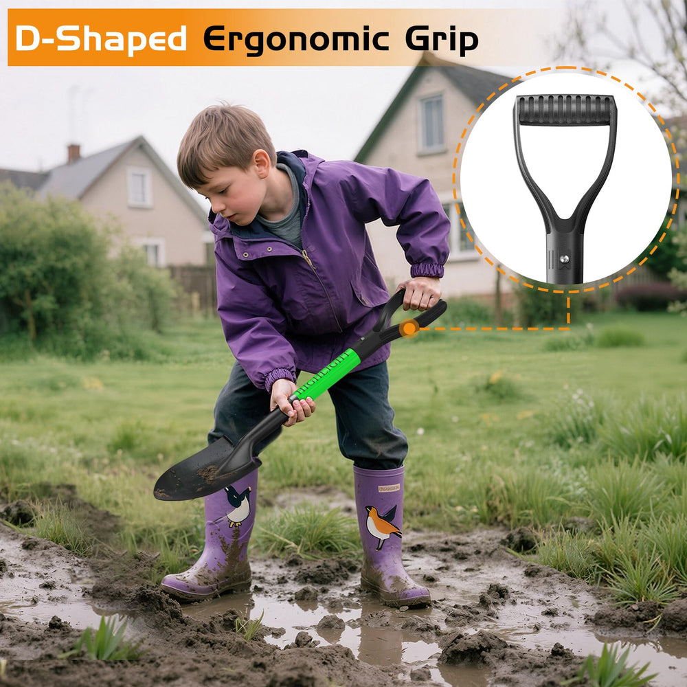 HIGHLIGHT shovel next to ruler showing 28-inch scale and kid-sized reach