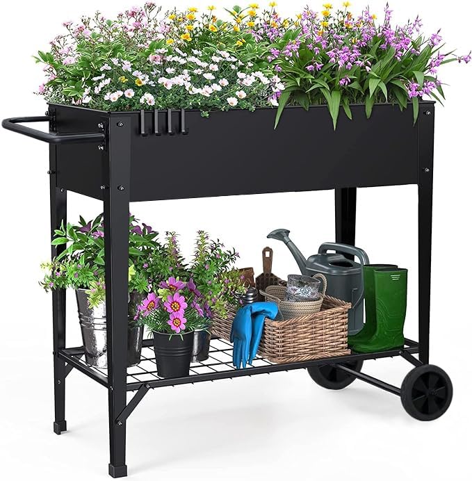 Highpro front view of raised bed showing full planter and benefits