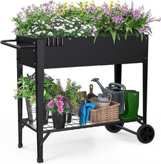 Highpro front view of raised bed showing full planter and benefits
