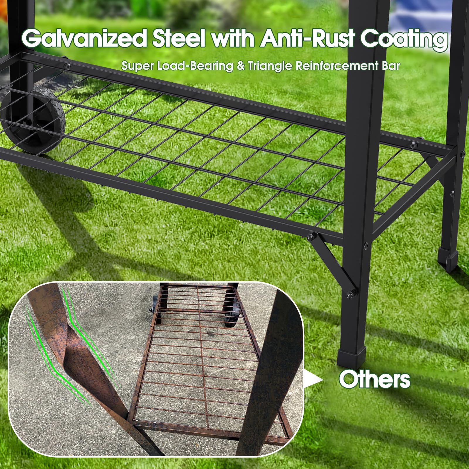 Highpro lower storage shelf holding pots and supplies for organization