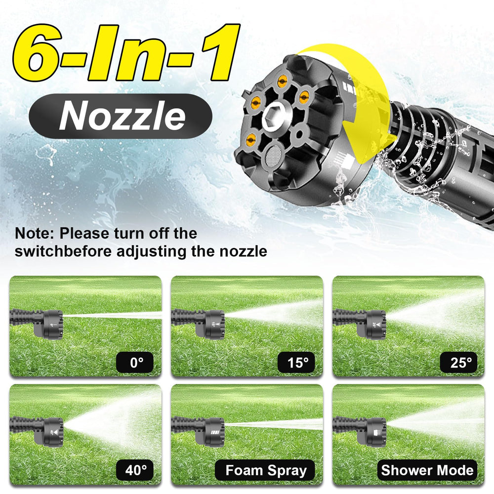 highsam washer hooked to 5m hose demonstrating flexible water-source setup benefit