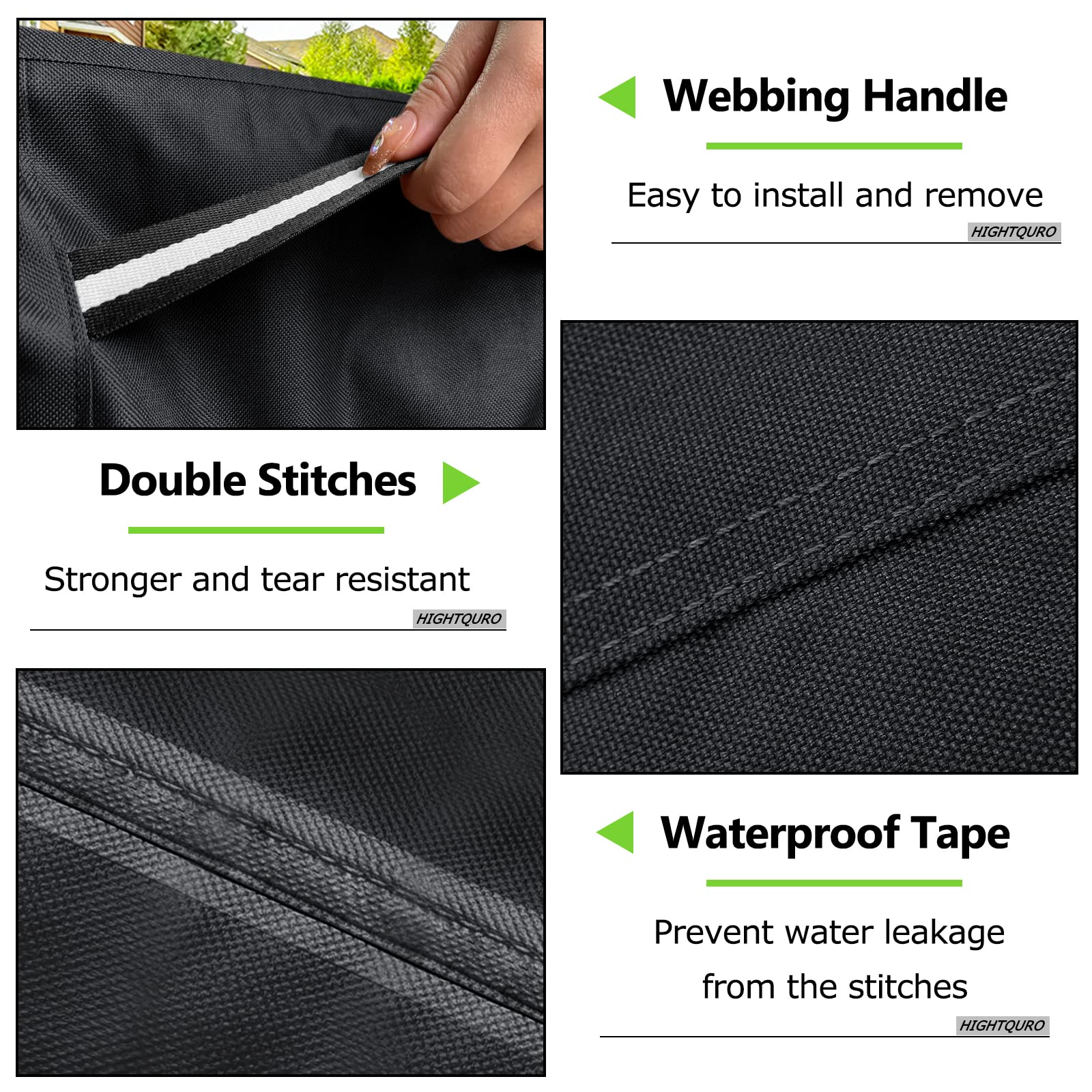HIGHTQURO elastic hem and buckle shown securing cover tight against wind and movement