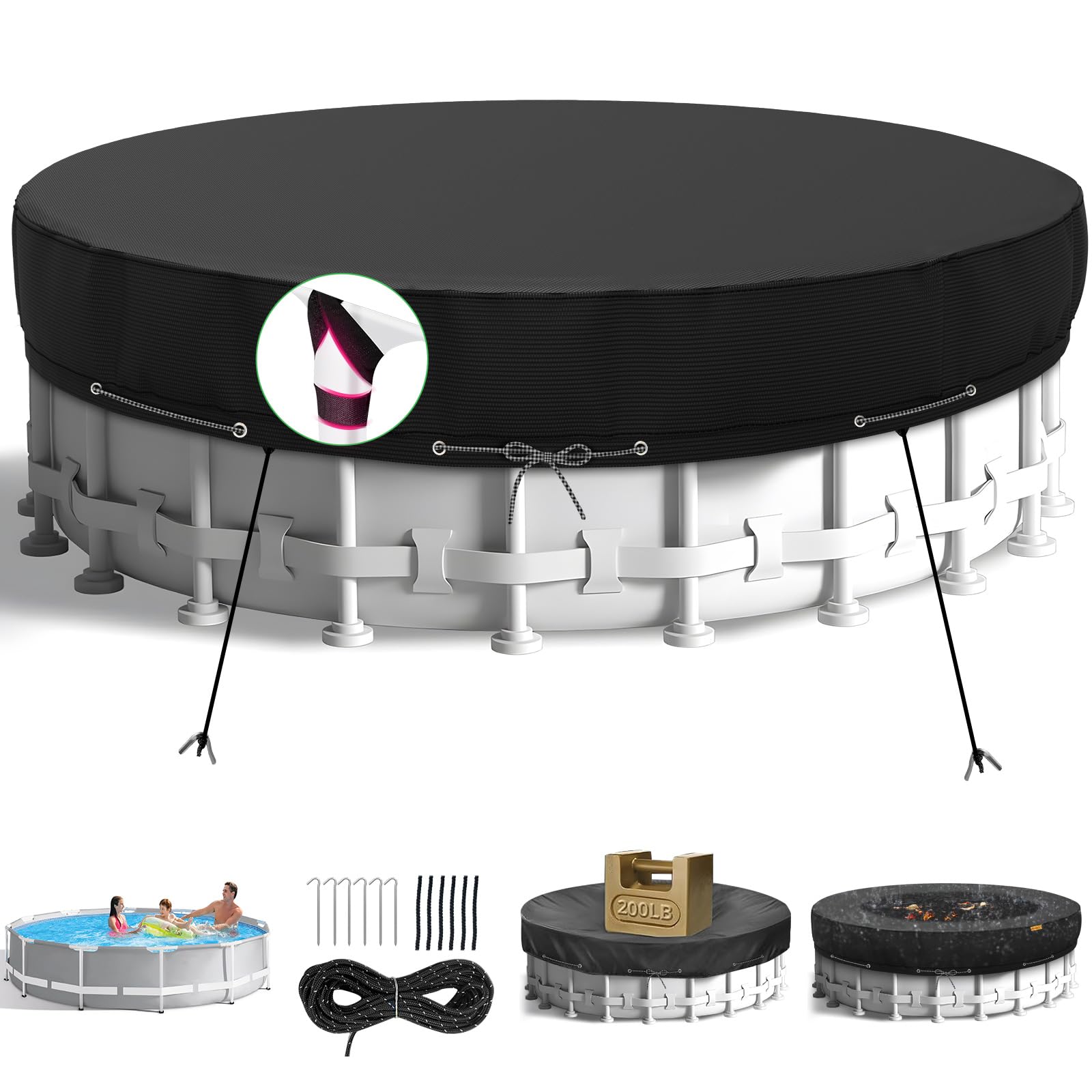 HIGHTQURO front view of 18ft pool cover showing full fit and protection